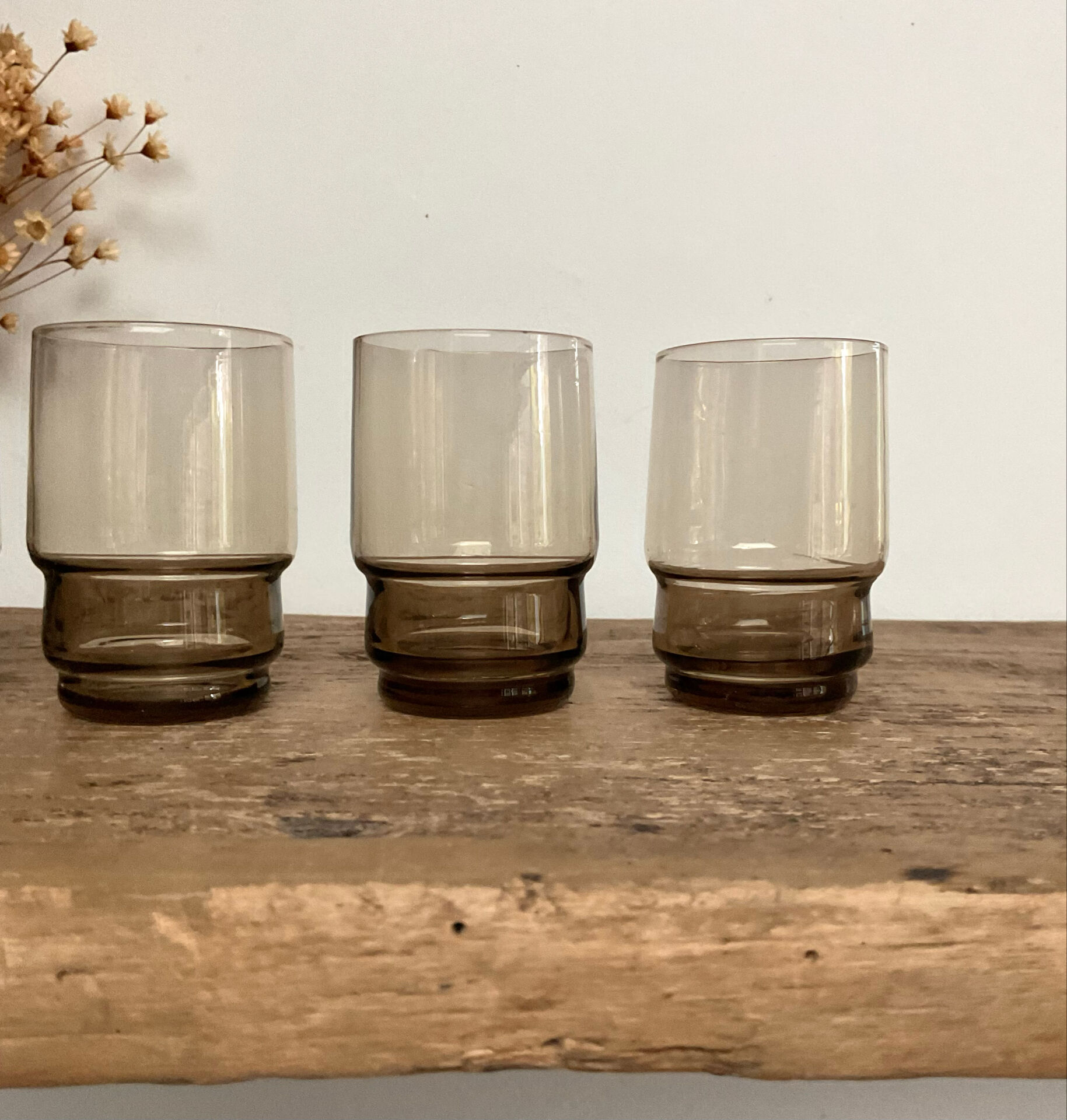 9 vintage smoked liqueur glasses
