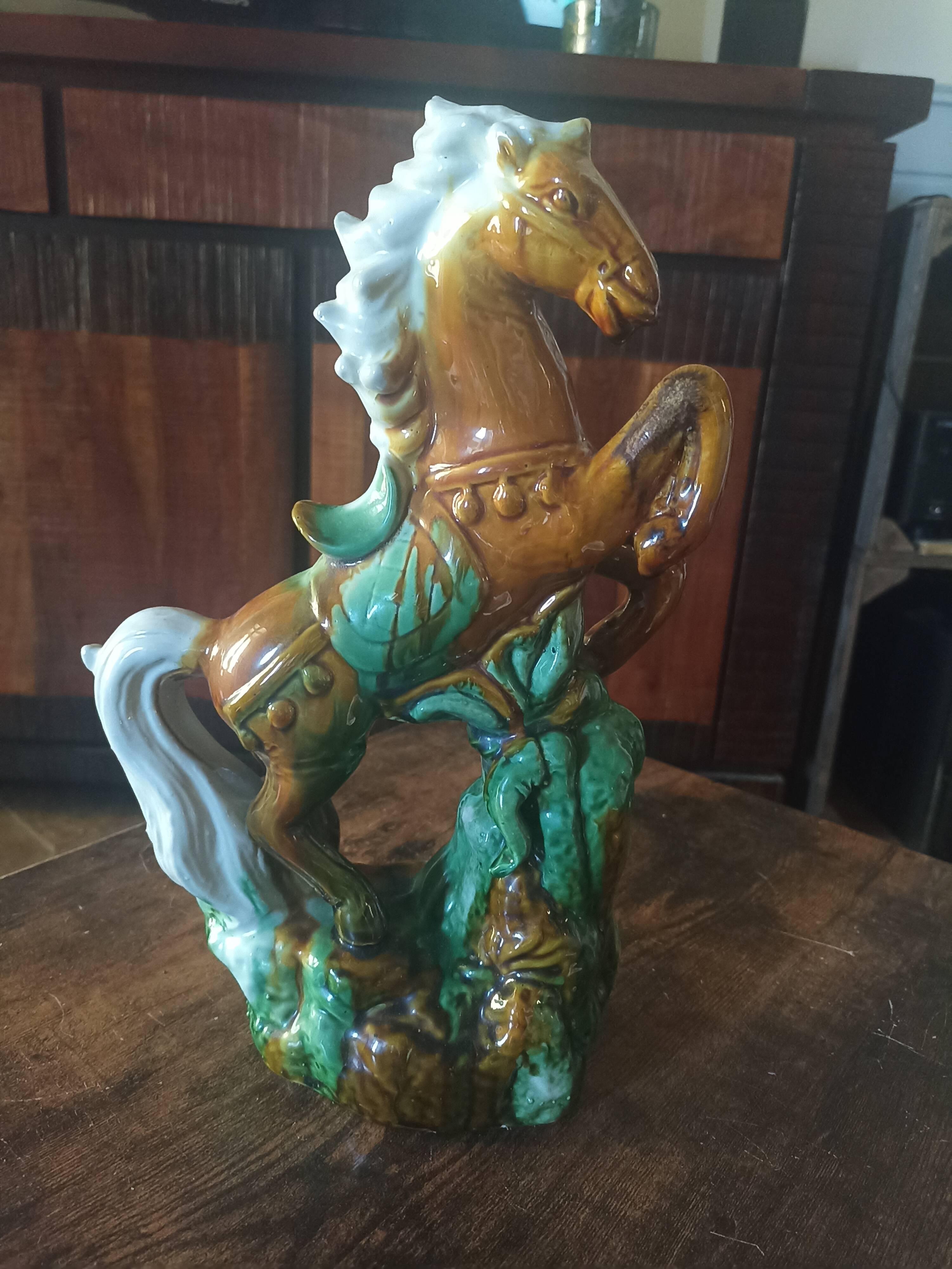 Rearing horse statue