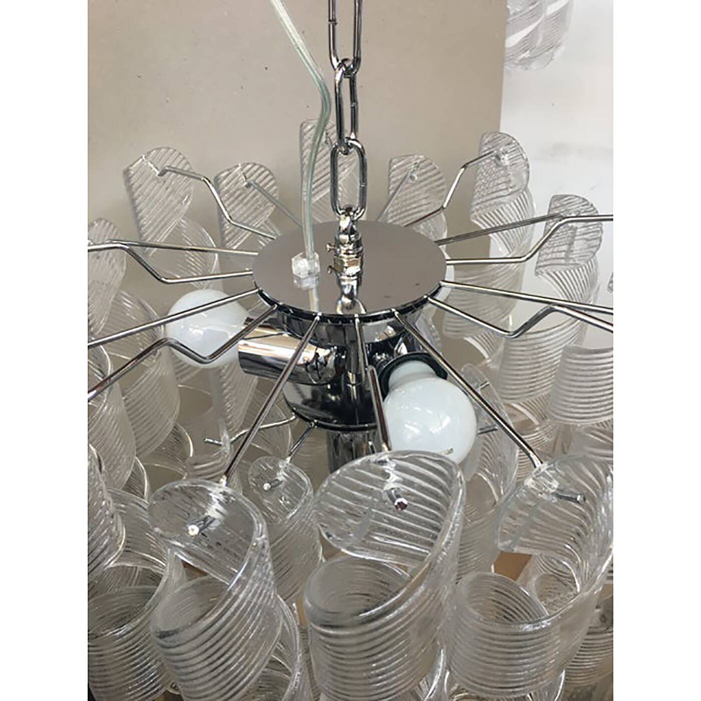 Murano Glass Sputnik Chandelier With Swirling Italian Glass Clear and White