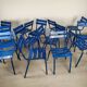 14 blue metal bistro chairs