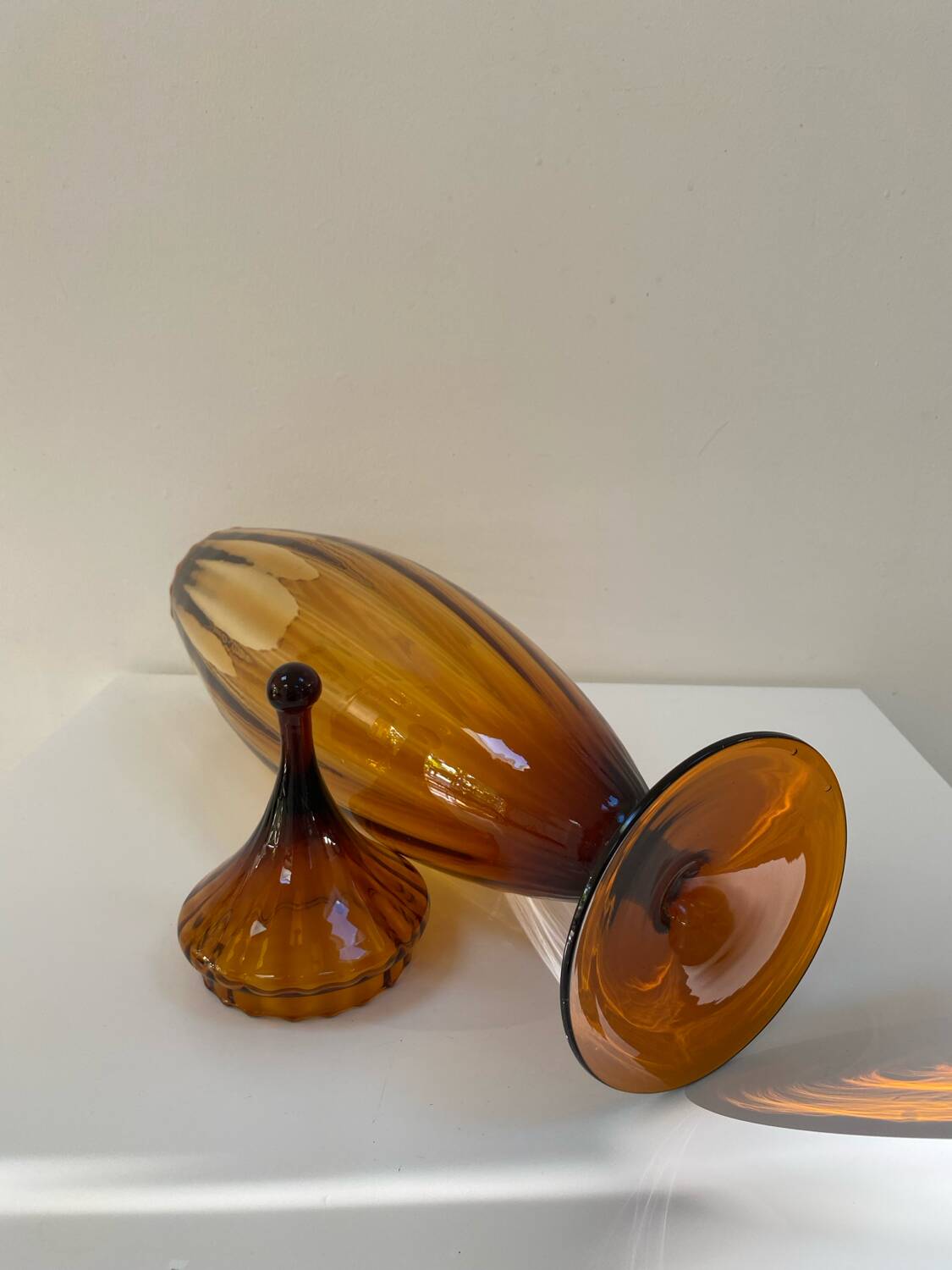 Large XL candy jar Empoli Italy in amber blown glass - 1960s