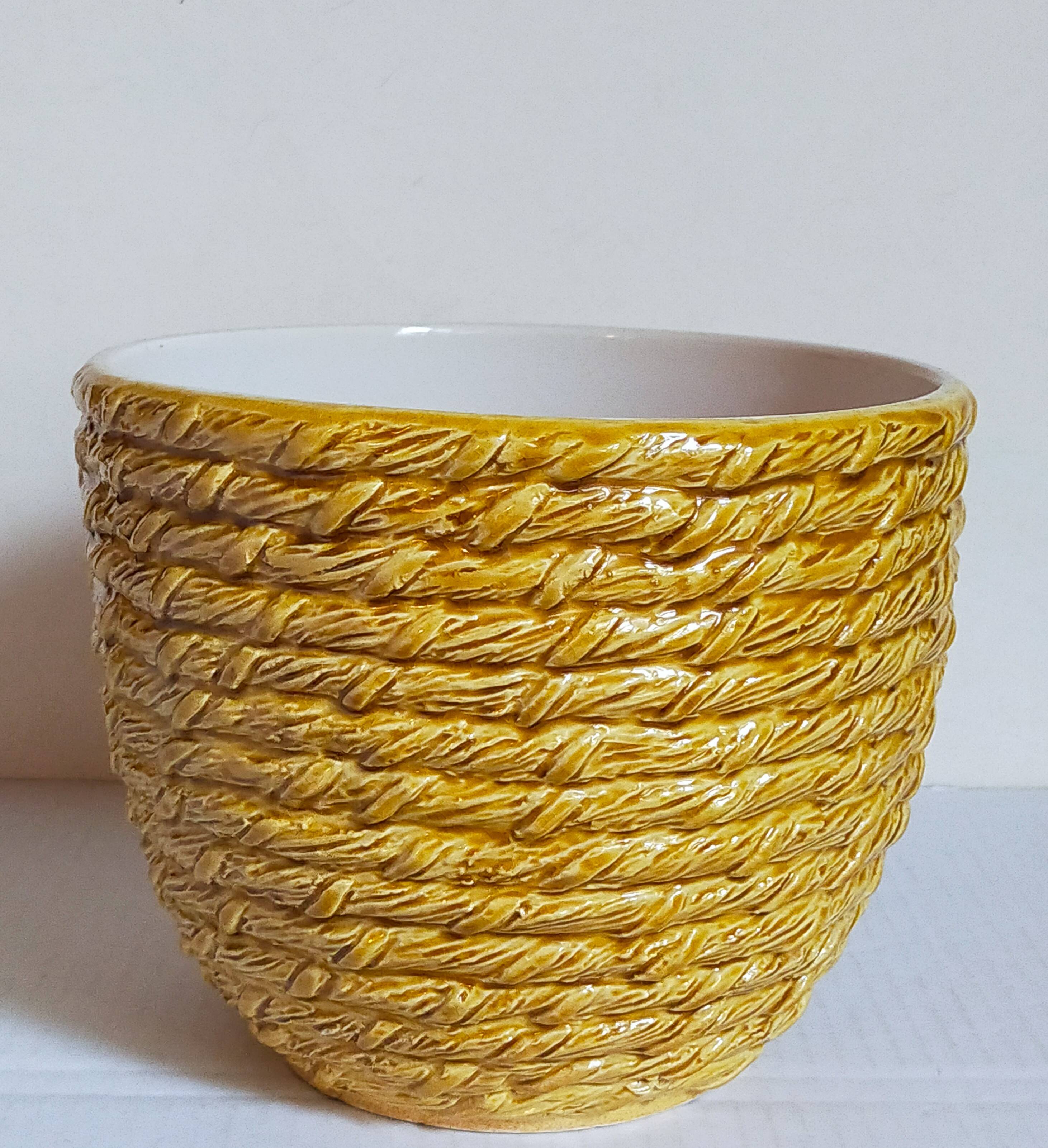 Vintage “rope” slip ceramic planter