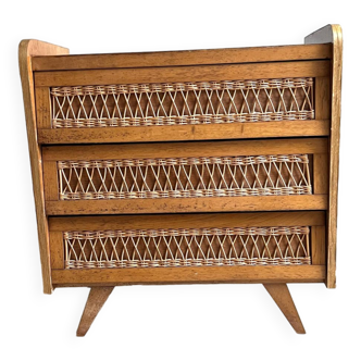 Wood and rattan chest of drawers