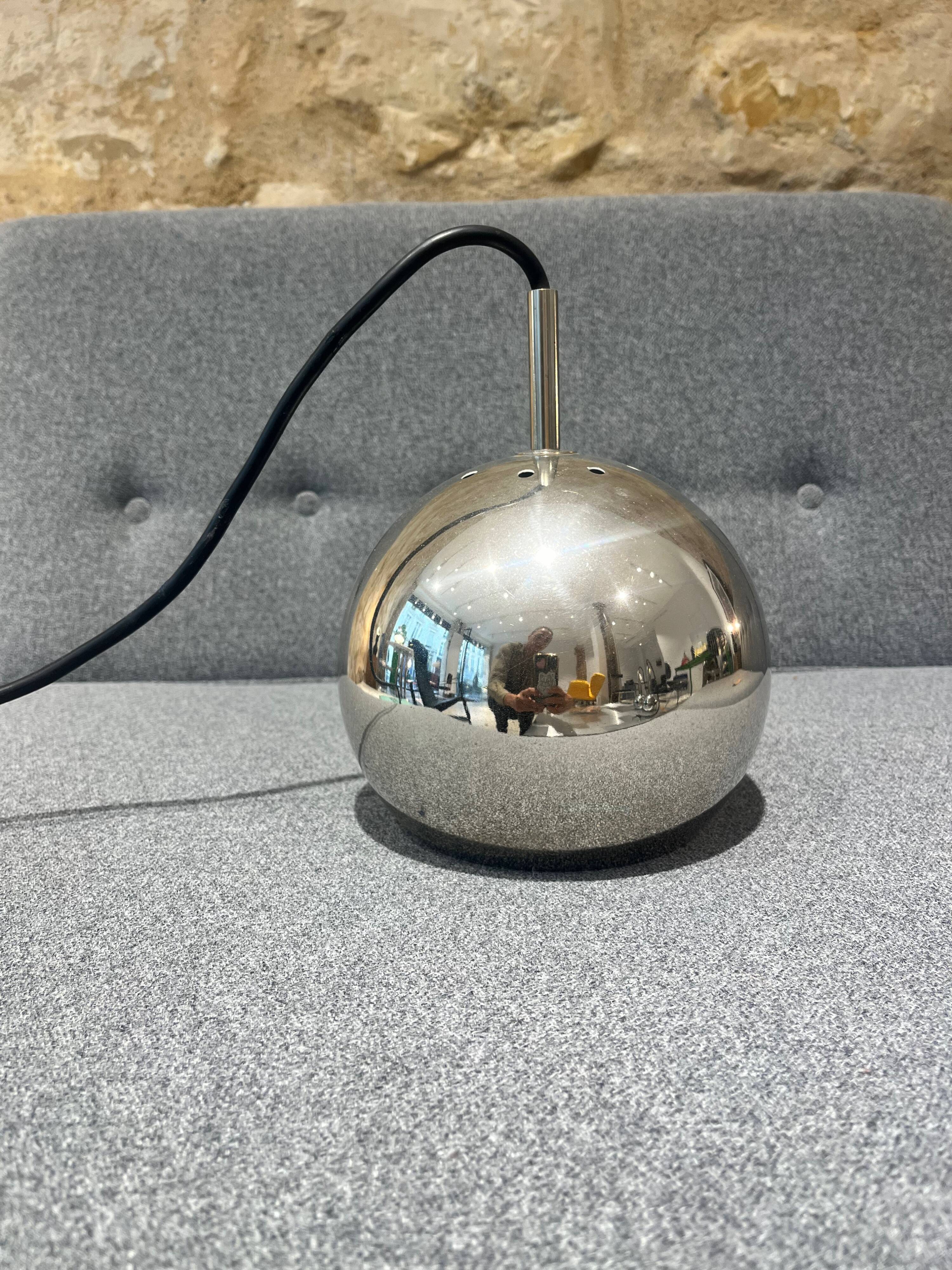 Chrome metal ball pendant light, 1970s