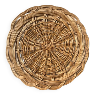 Round vintage rattan tray