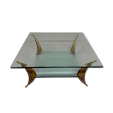 Table basse en verre et pied laiton massif design italien années 60