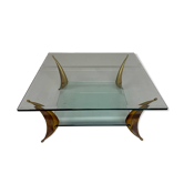 Table basse en verre et pied laiton massif design italien années 60