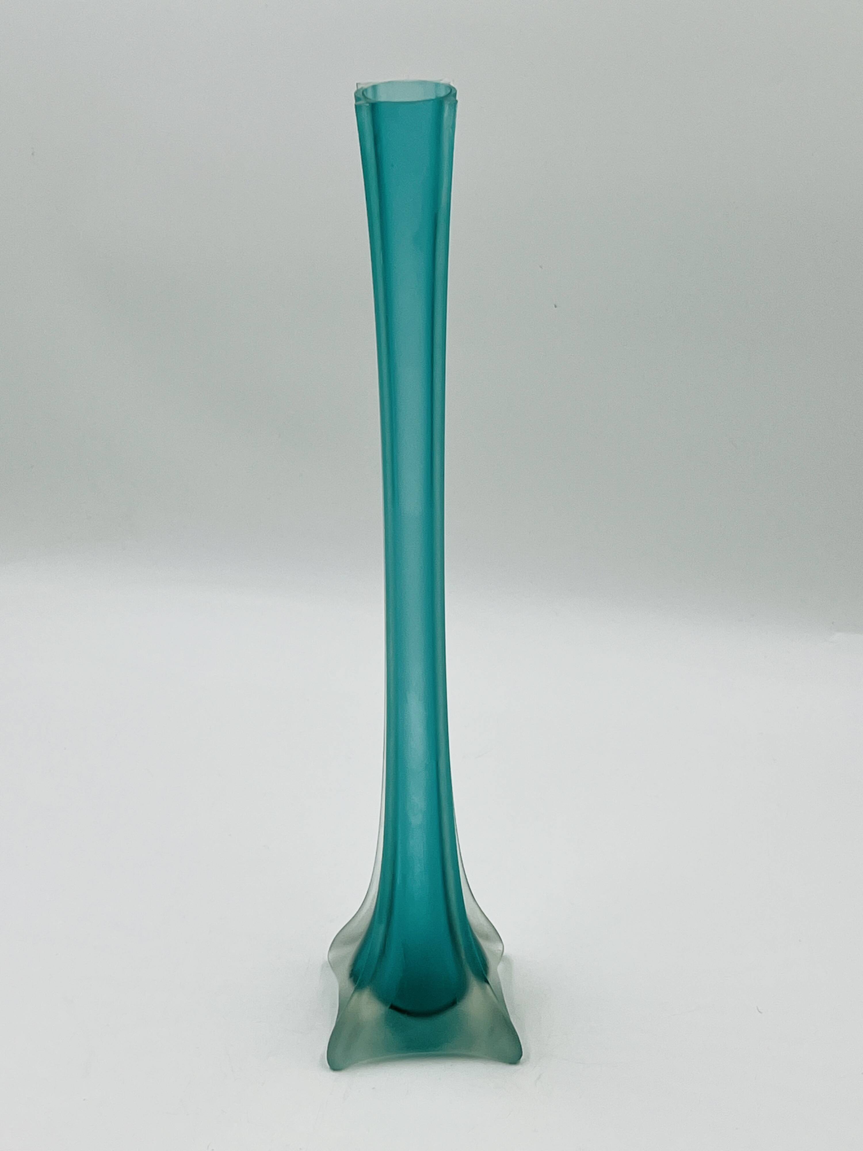 Turquoise glass soliflore in Murano style, Eiffel Tower shape.