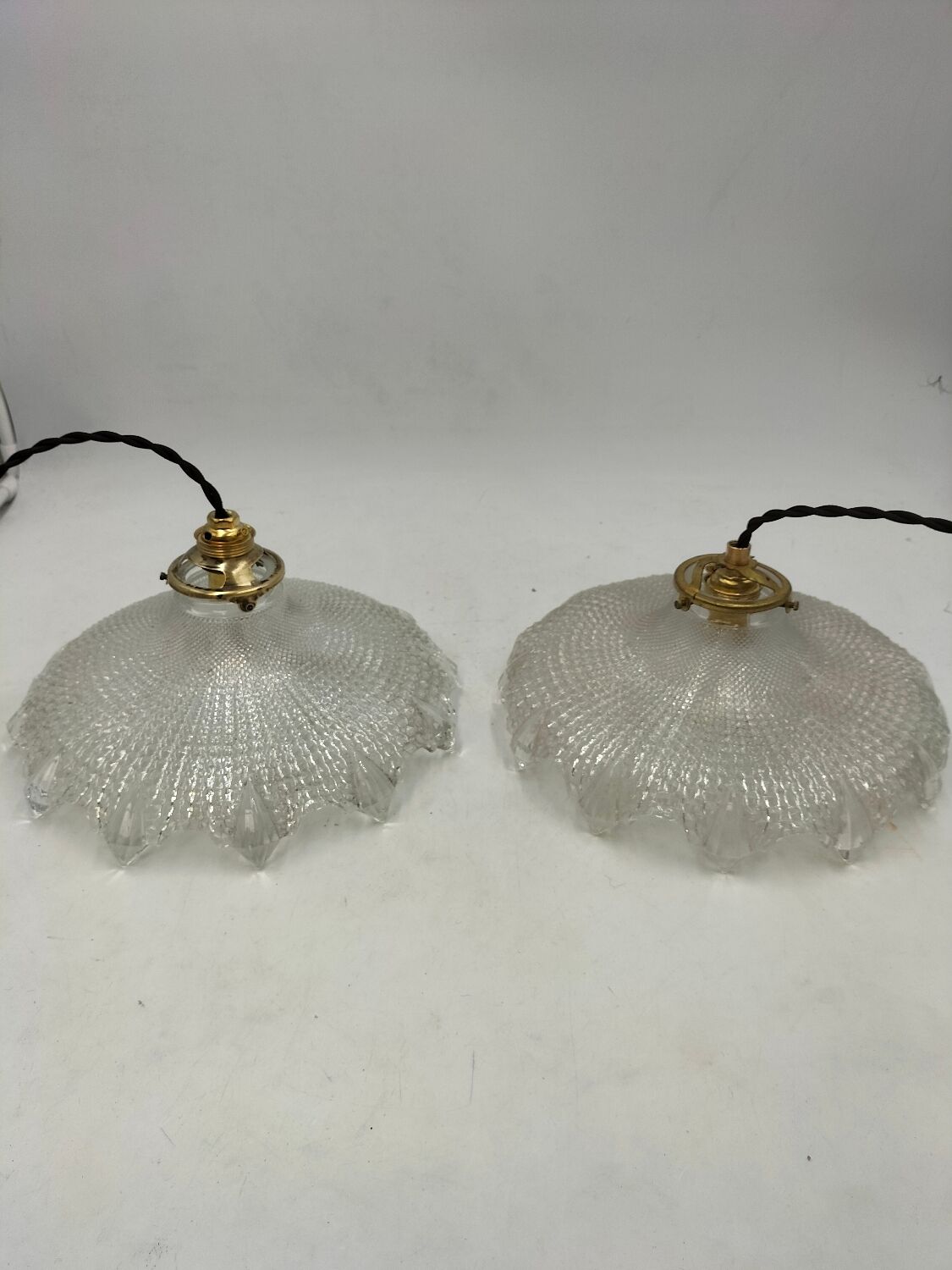 Paire suspensions en verre holophane