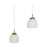 Set of two milk glass and brass design lights