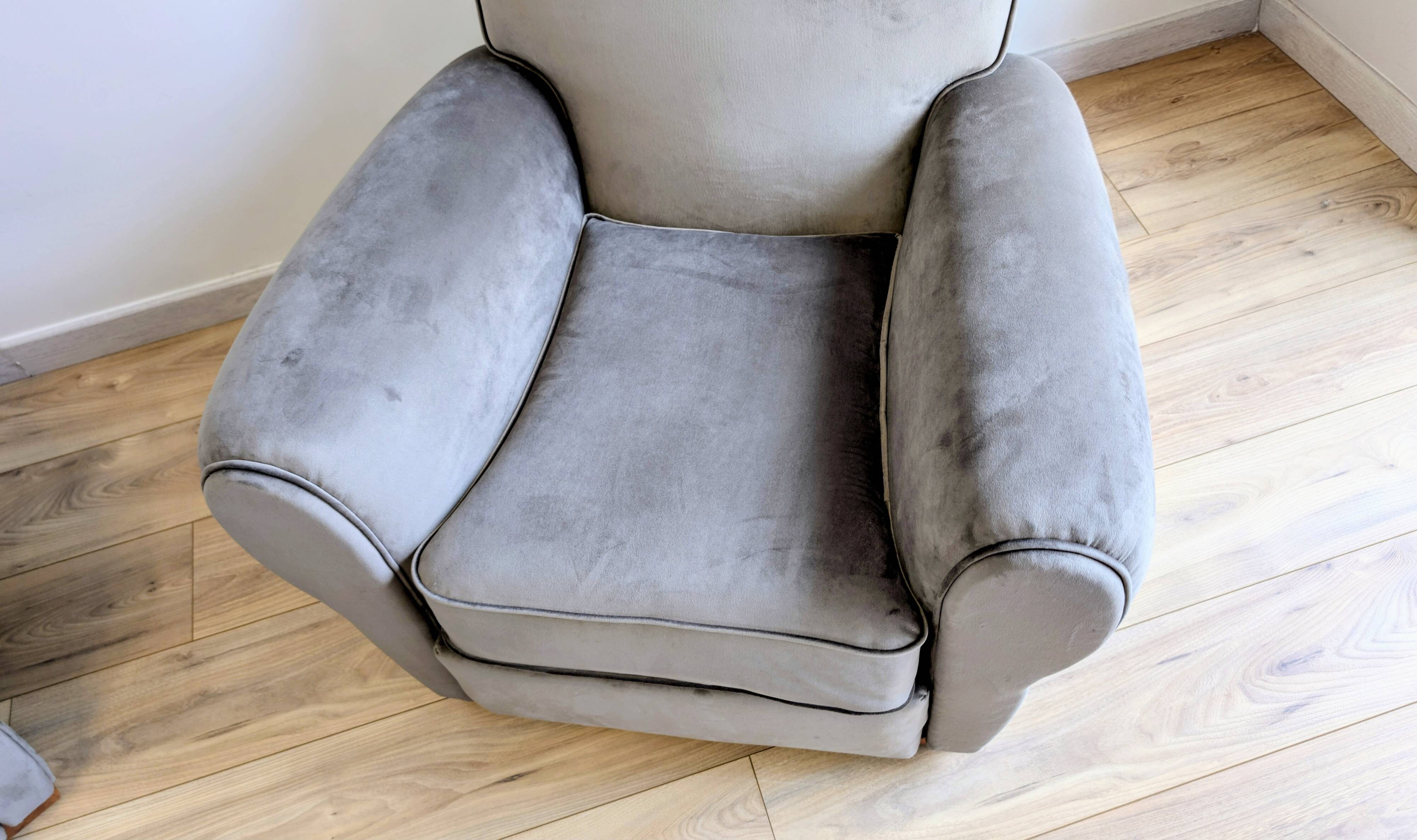 Pair of moustache club armchairs in elephant grey velvet.