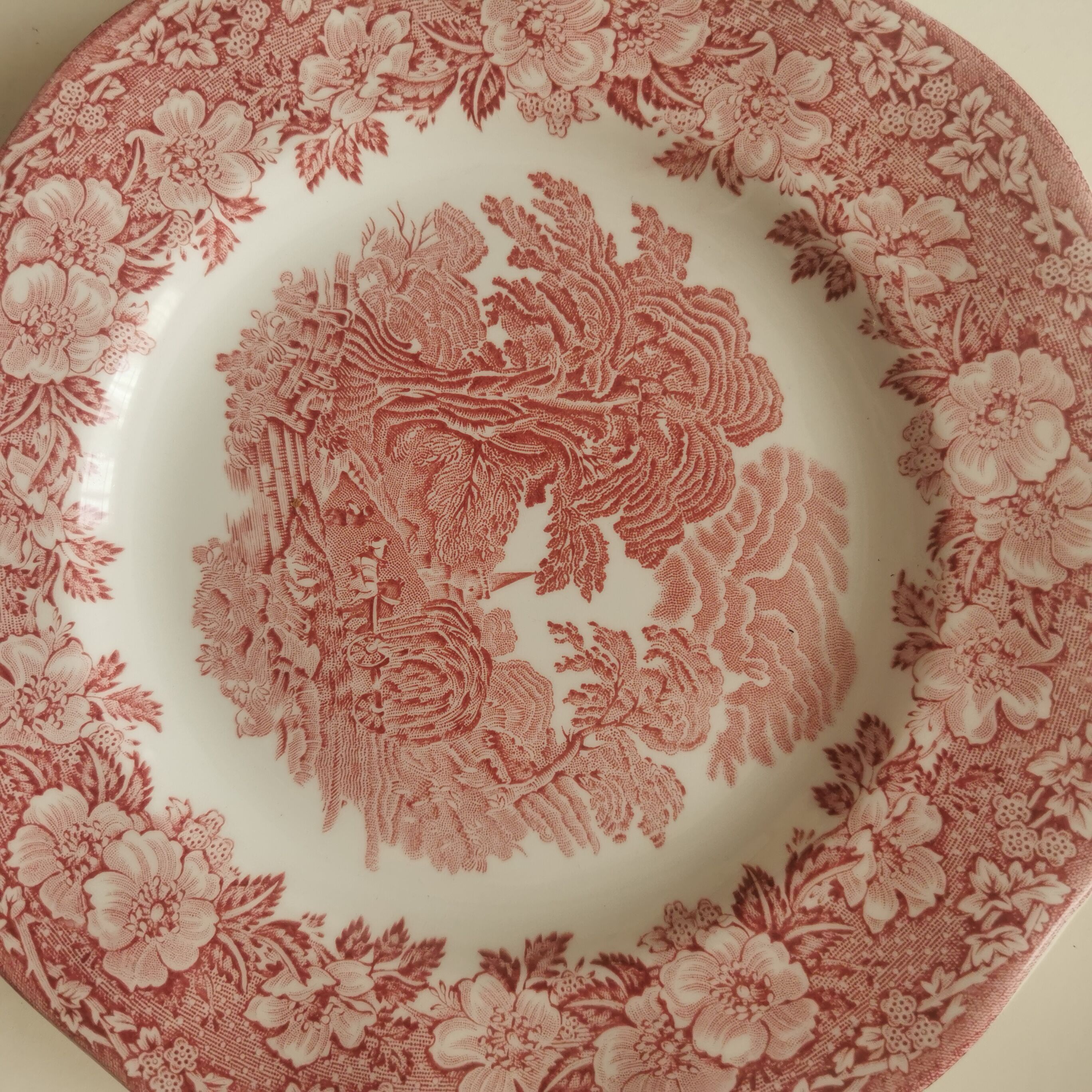 Vintage dessert plate Enoch Wedgwood (Tunstall). Pink Woodland model