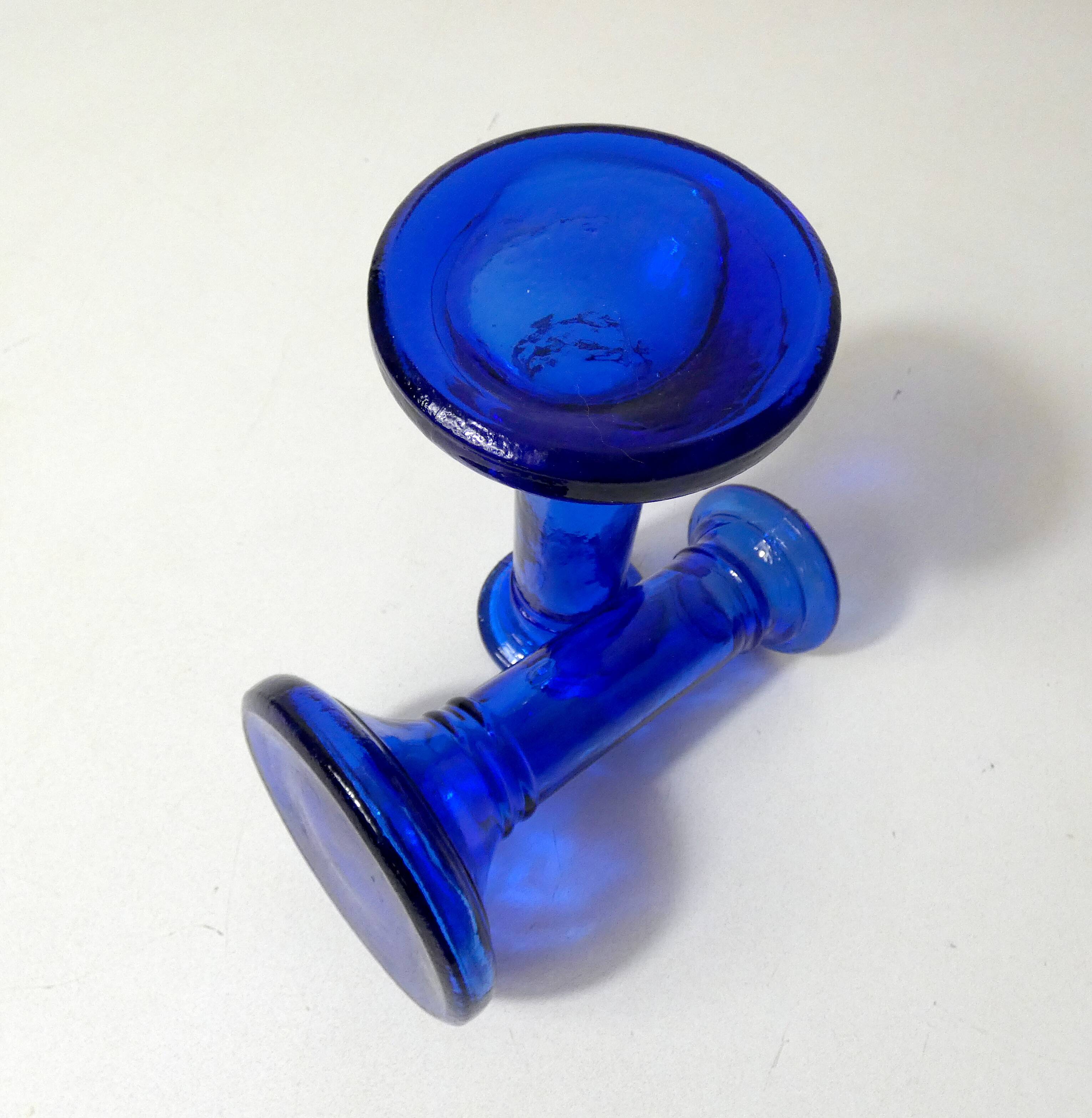 pair of vintage cobalt blue glass candlesticks