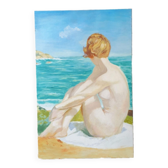 Tableau à l'huile sur toile/nu/paysage marin