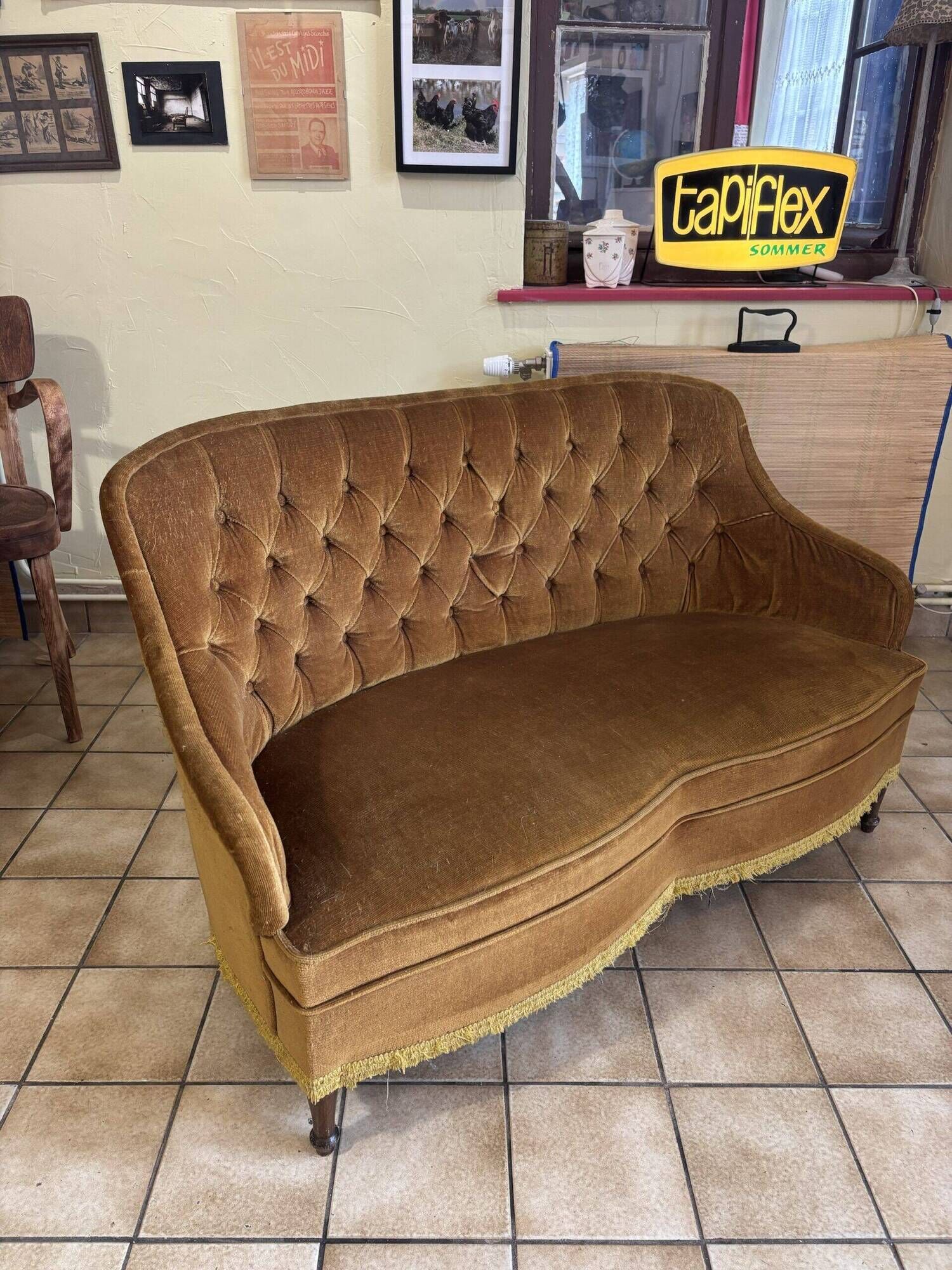 Mustard velvet toad stool bench