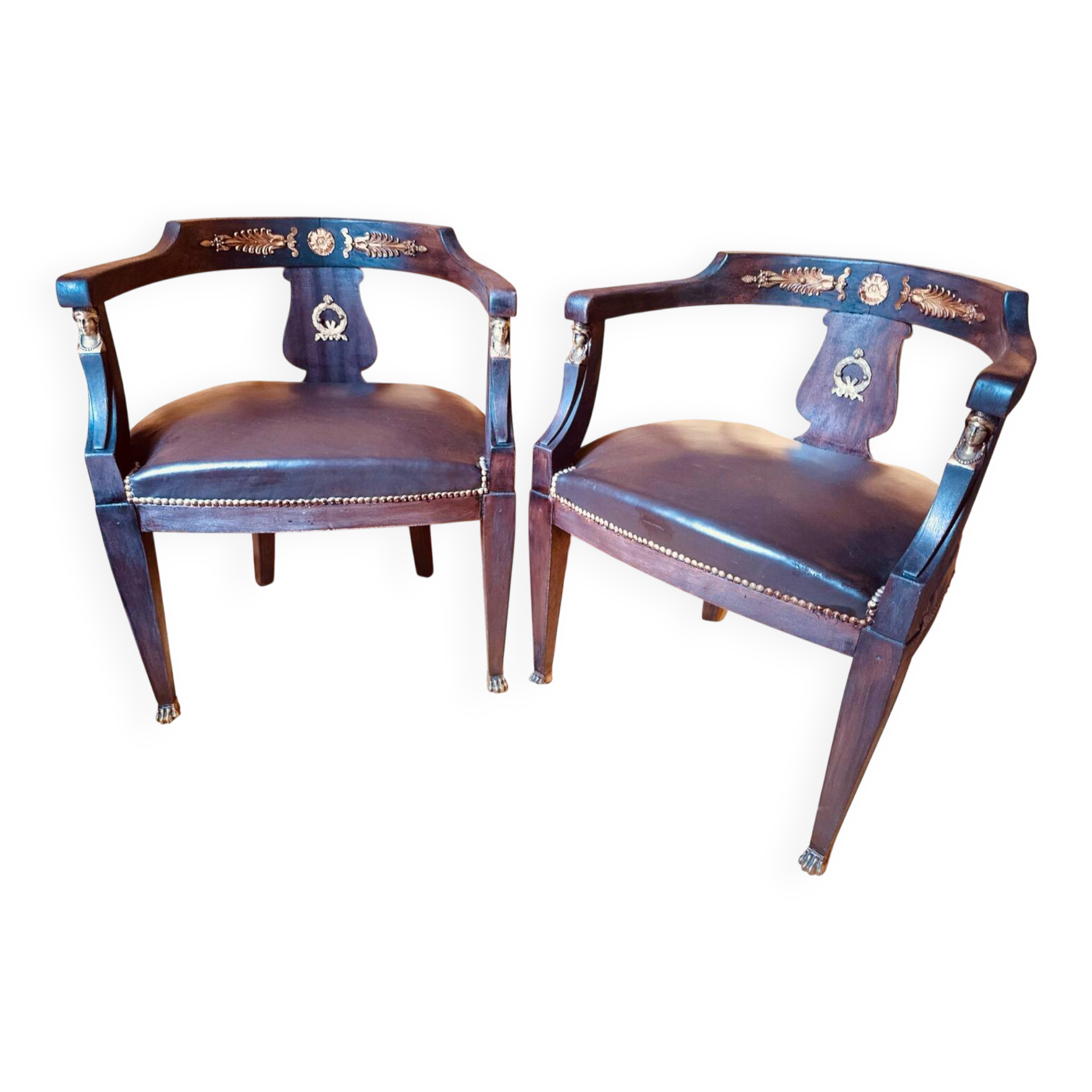 Pair of Empire style restoration armchairs from the 19th century.