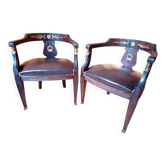 Pair of Empire style restoration armchairs from the 19th century.