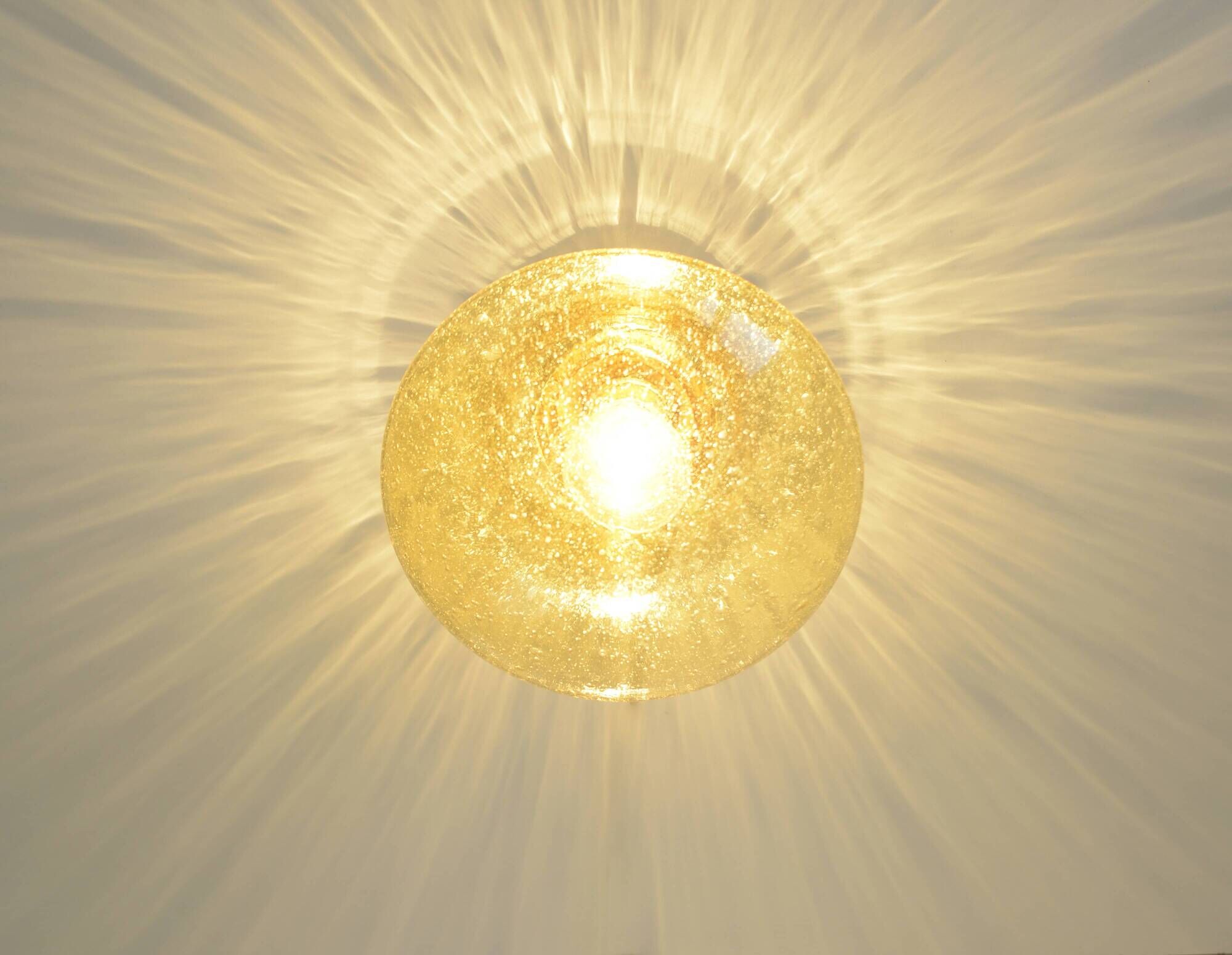 Amber Bubble Glass Ceiling Light, Brass Semi Flush Mount, Mushroom Lamp