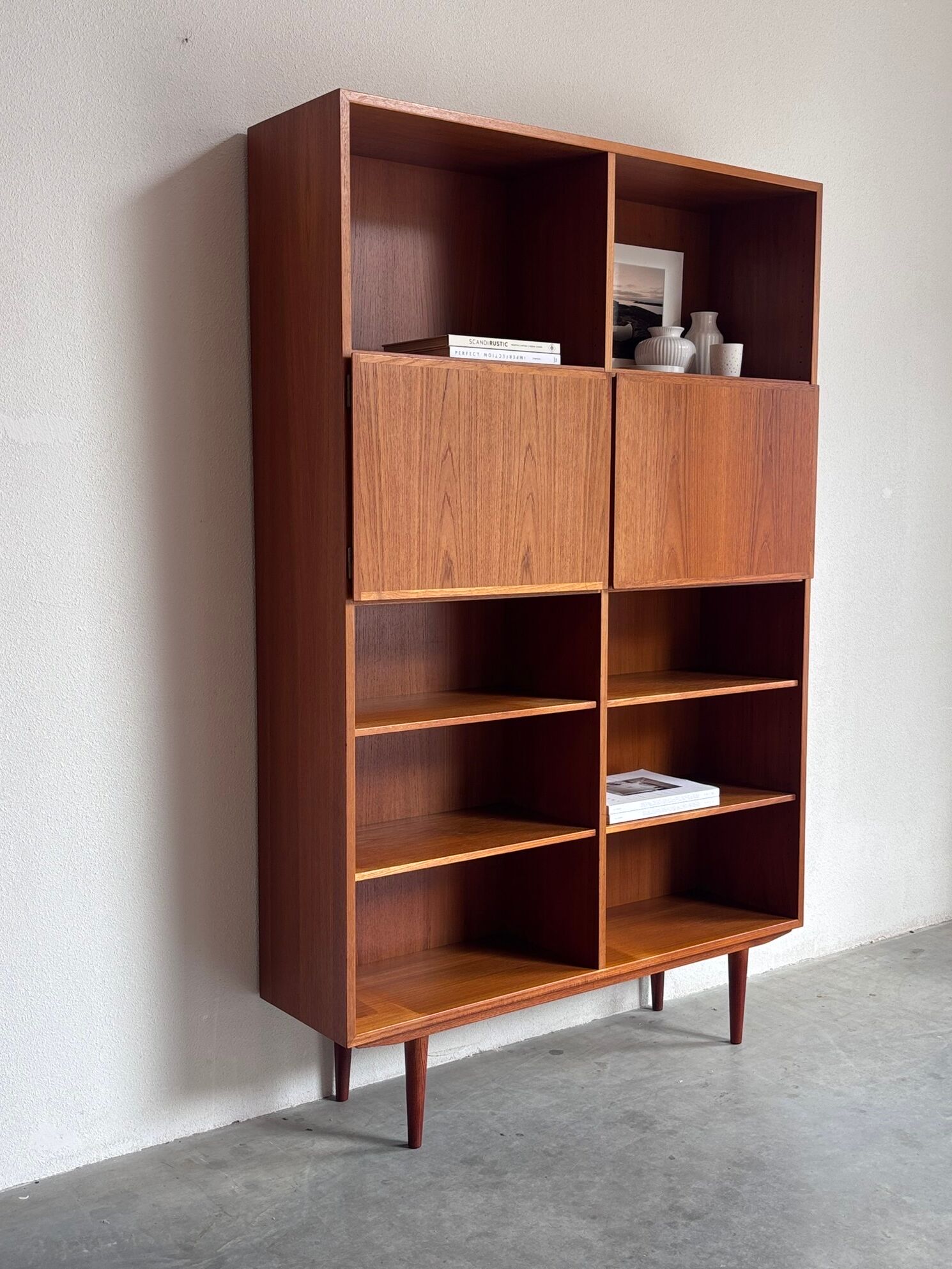 Vintage high bookcase teak Omann Jun