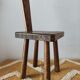 Brutalist stool with backrest in solid oak, origin Netherlands