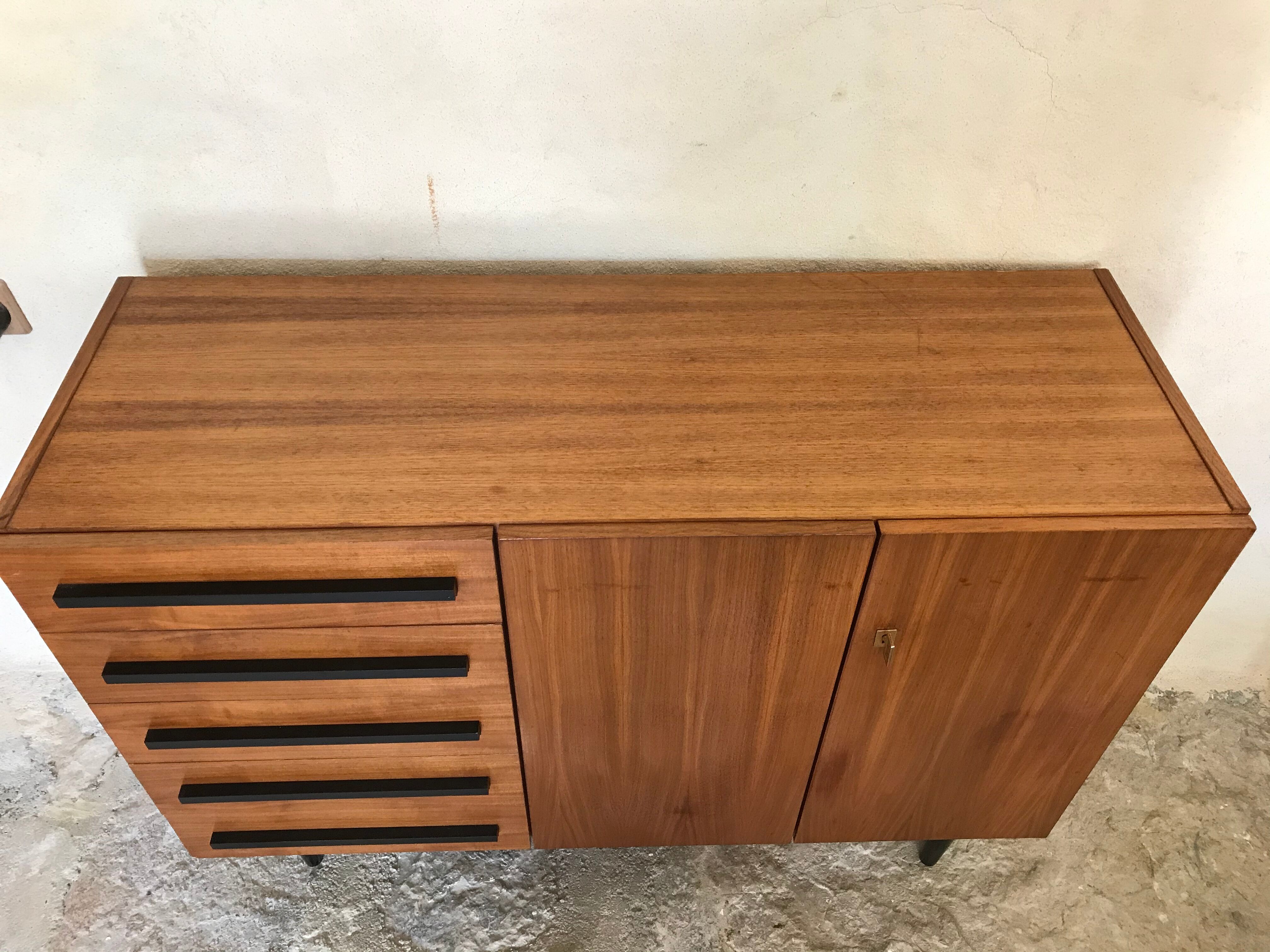 Vintage storage cabinet 1960's 5 drawers 2 doors