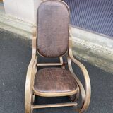 Rocking chair in wood and leather, 20th century