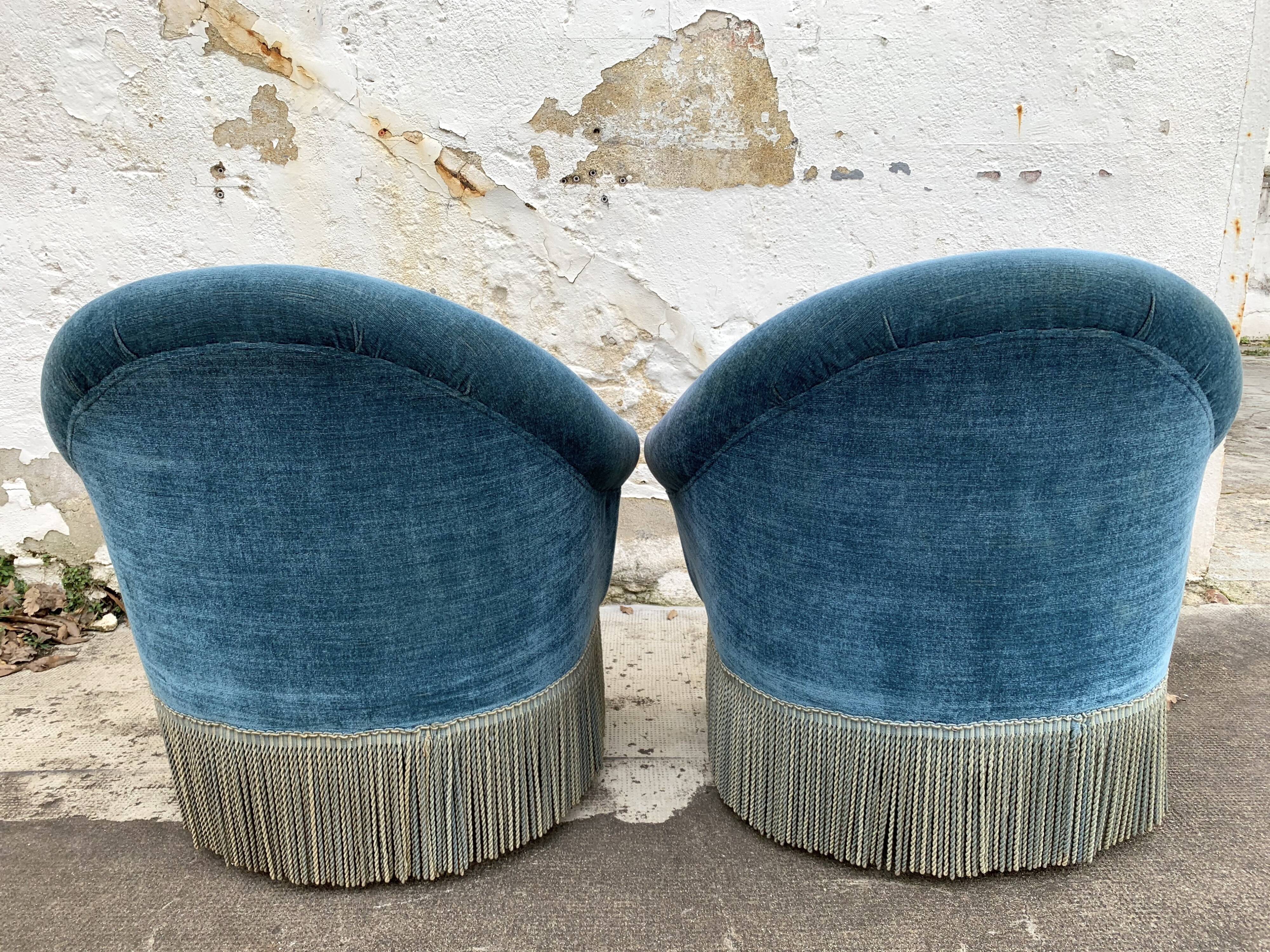 Pair of velvet toad armchairs