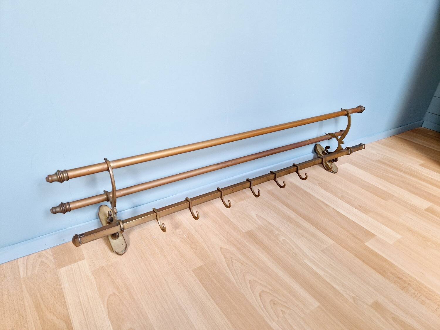 Art Deco brass wall coat rack, 1920s-30s