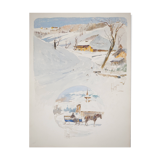 René leverd: switzerland, carriage ride in lagnau, original signed watercolor