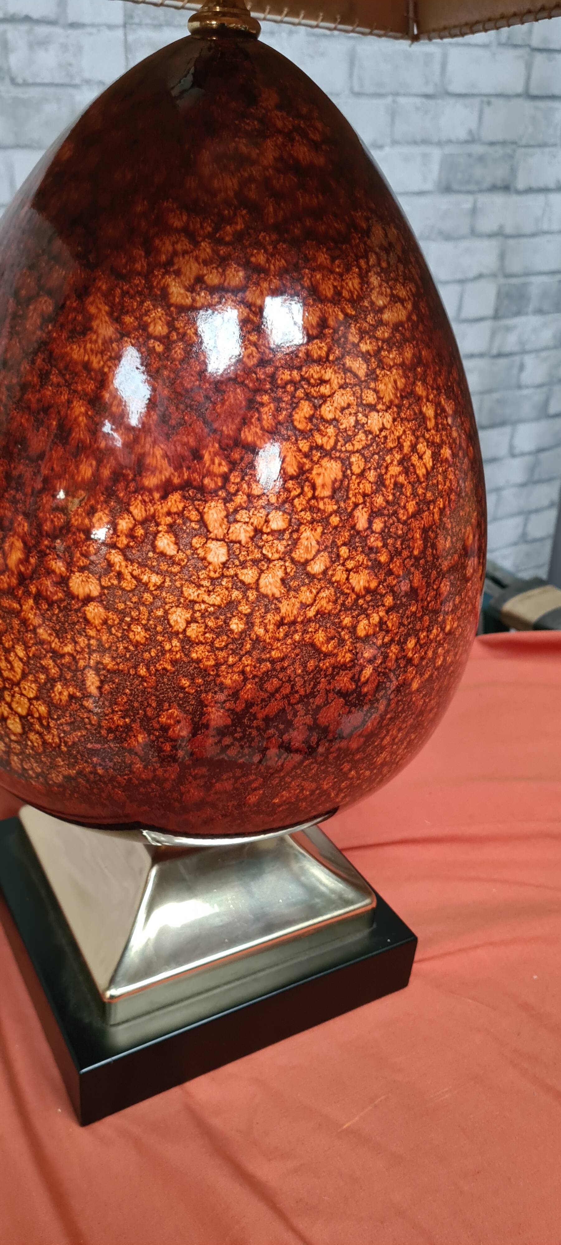 Lampe en céramique, abat-jour en parchemin, 1970