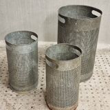 Vintage set of perforated metal waste bins