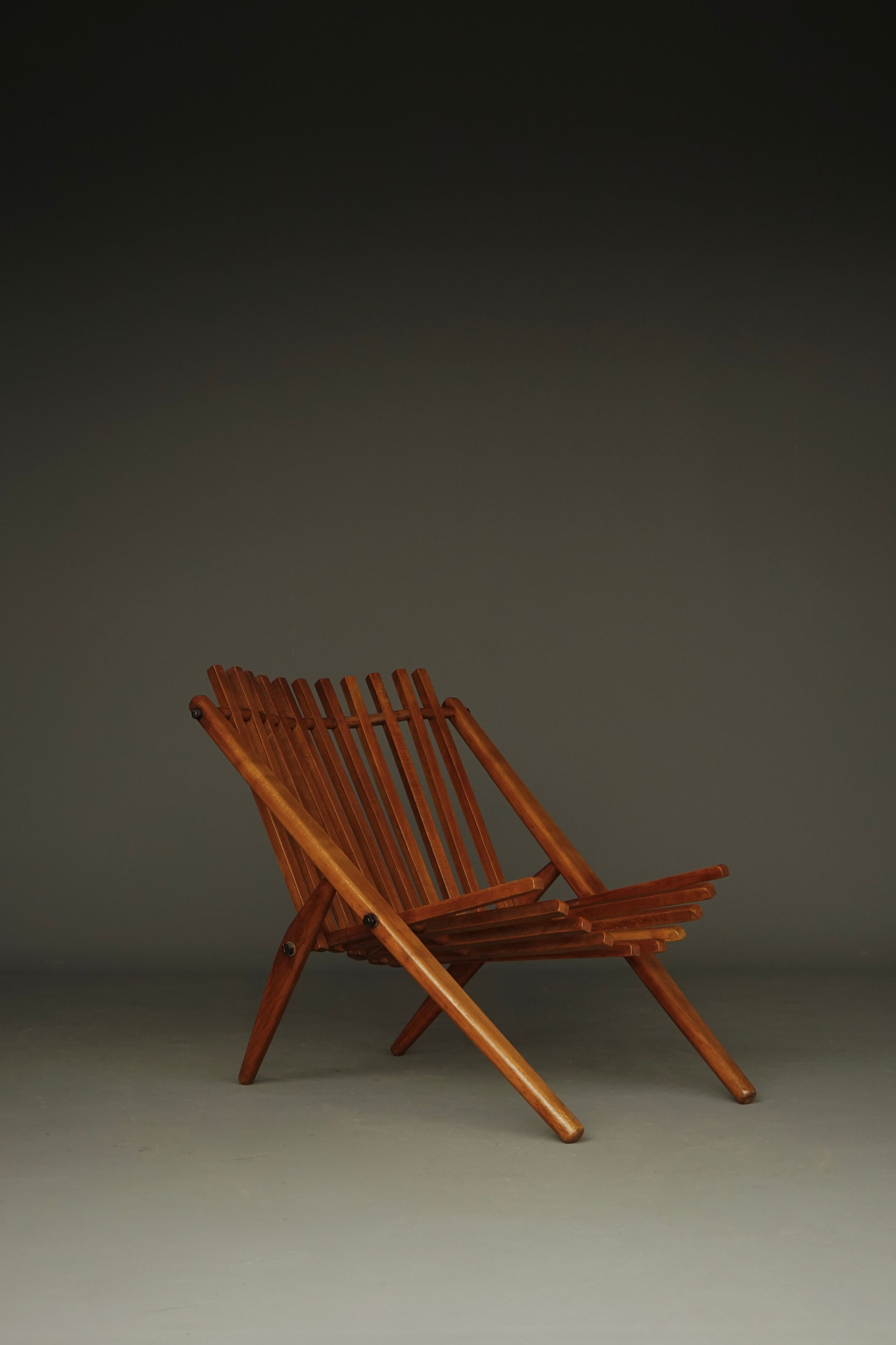 Vintage Dutch Slatted Lounge Chair in Beech, 1950s