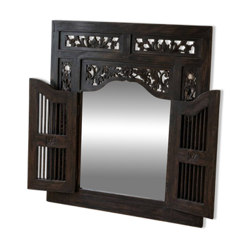 Miroir colonial en bois massif ébène 90 cm