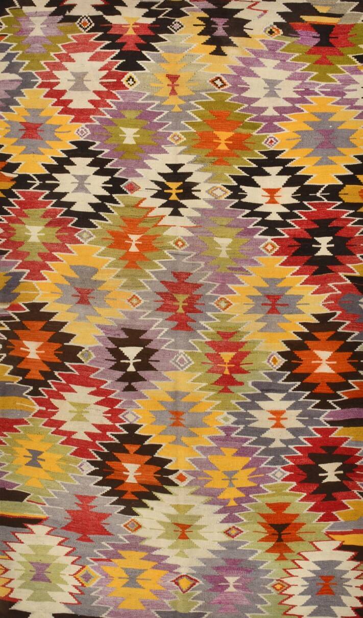 6x10 Tapis Kilim Turc Laine Fait Main, Style Bohème, Motifs Géométriques,