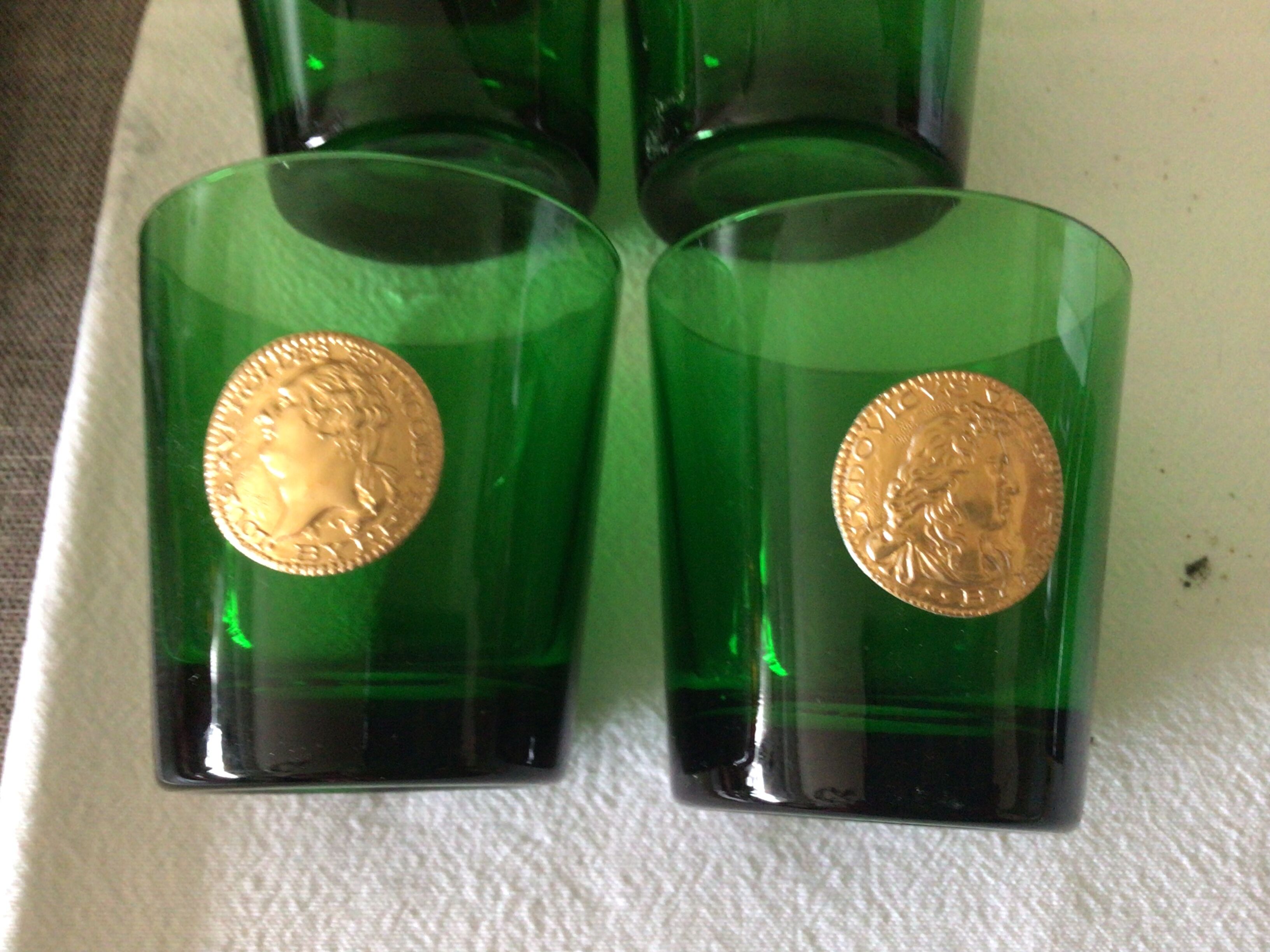 Set of six green glasses