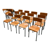 Set of 12 school chairs wood honey / green of gray, Netherlands, 60s