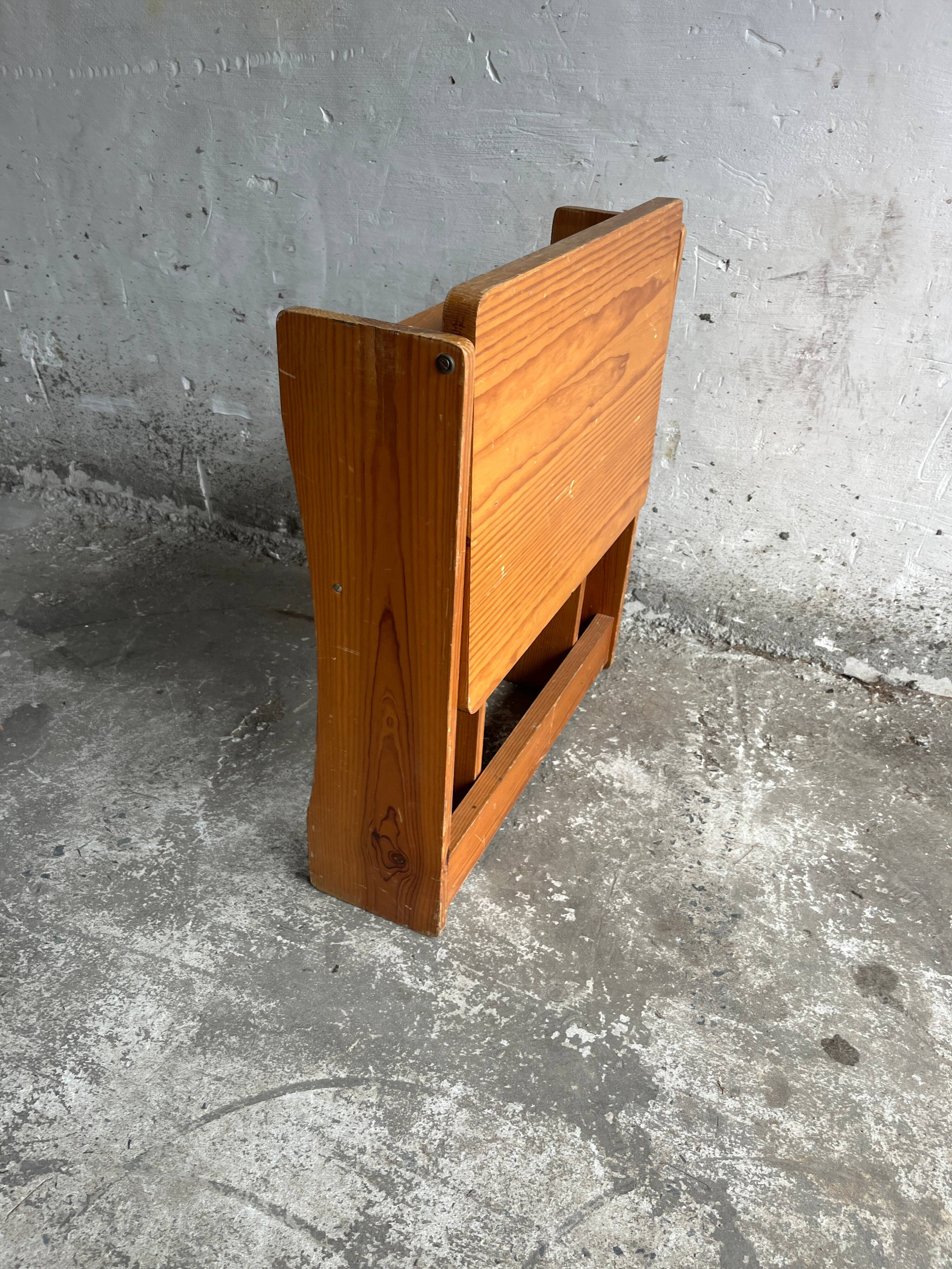 Vintage wooden folding school desk with bench – 1960s