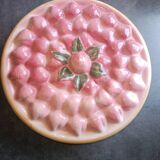 Glazed ceramic dessert plate with strawberry design.