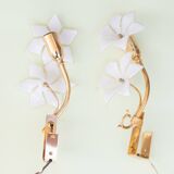 Charming Set of 2 Murano White Flowers Wall Light, 1970s