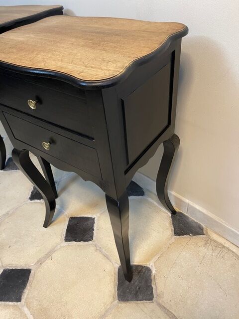 Pair of bedside tables Louis XV style patinated black