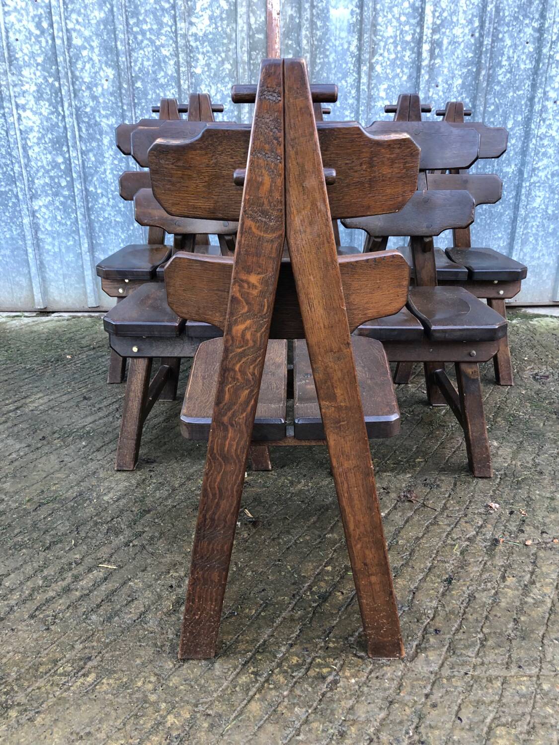 6 brutalist chairs in solid oak