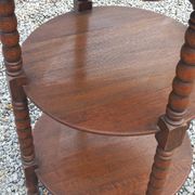 Vintage oak pedestal table with 3 shelves from the 60s