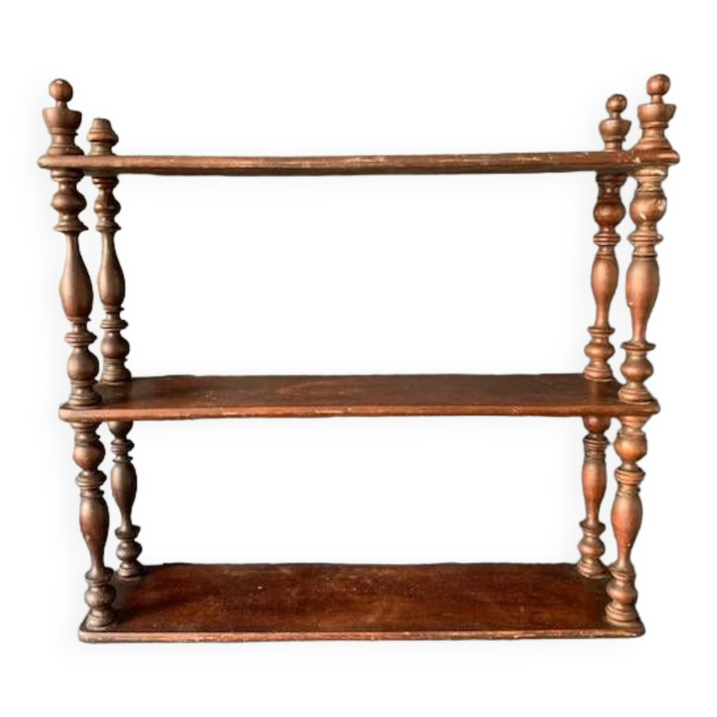 Étagère D'angle Ancienne En Bois Tourné – Console Vintage 3 Plateaux, Fabrication Française
