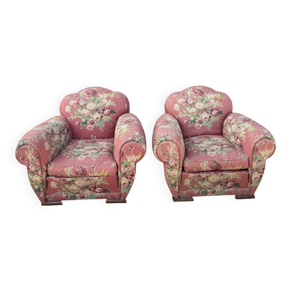 Deux fauteuils inclinables en tissu floral vintage