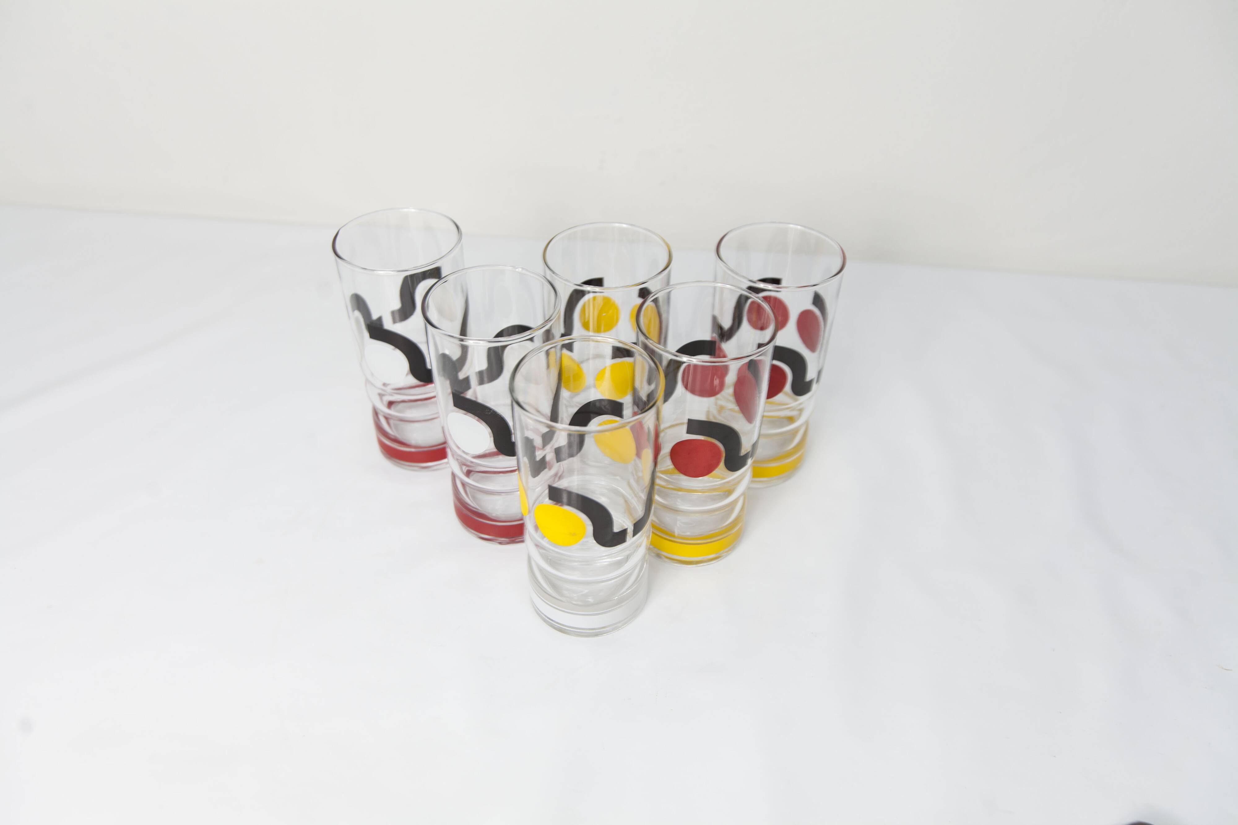 Set de 6 verres à eau 1970 sérigraphié