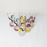 Set de 6 verres à eau 1970 sérigraphié