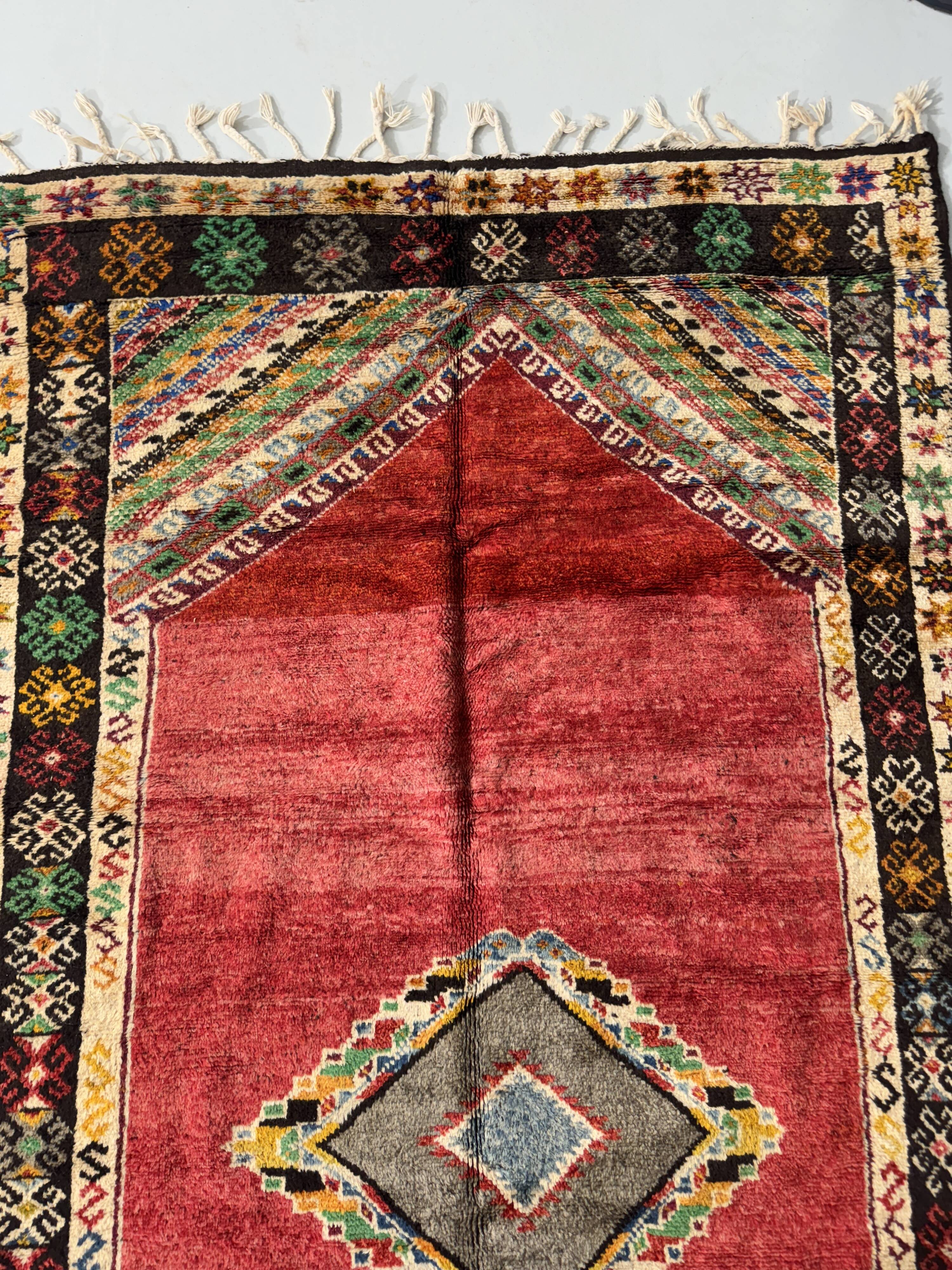 Vintage Red wool rug, Berber Antique Taznakht rug.