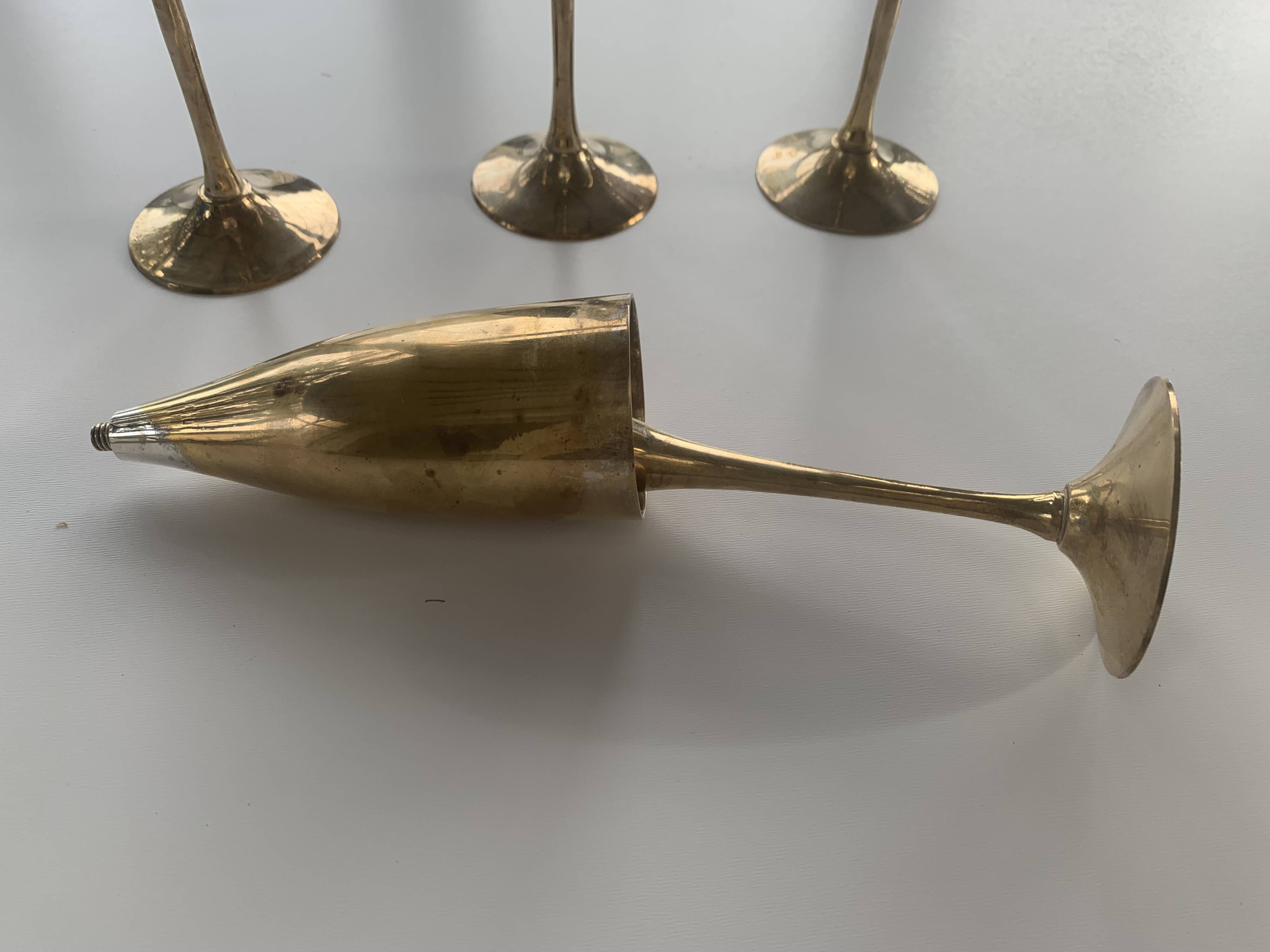 Set of 4 gold metal flutes, vintage 1970