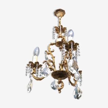 Bronze cage chandelier with crystal stamps