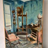 Oil on canvas interior of workshop signed